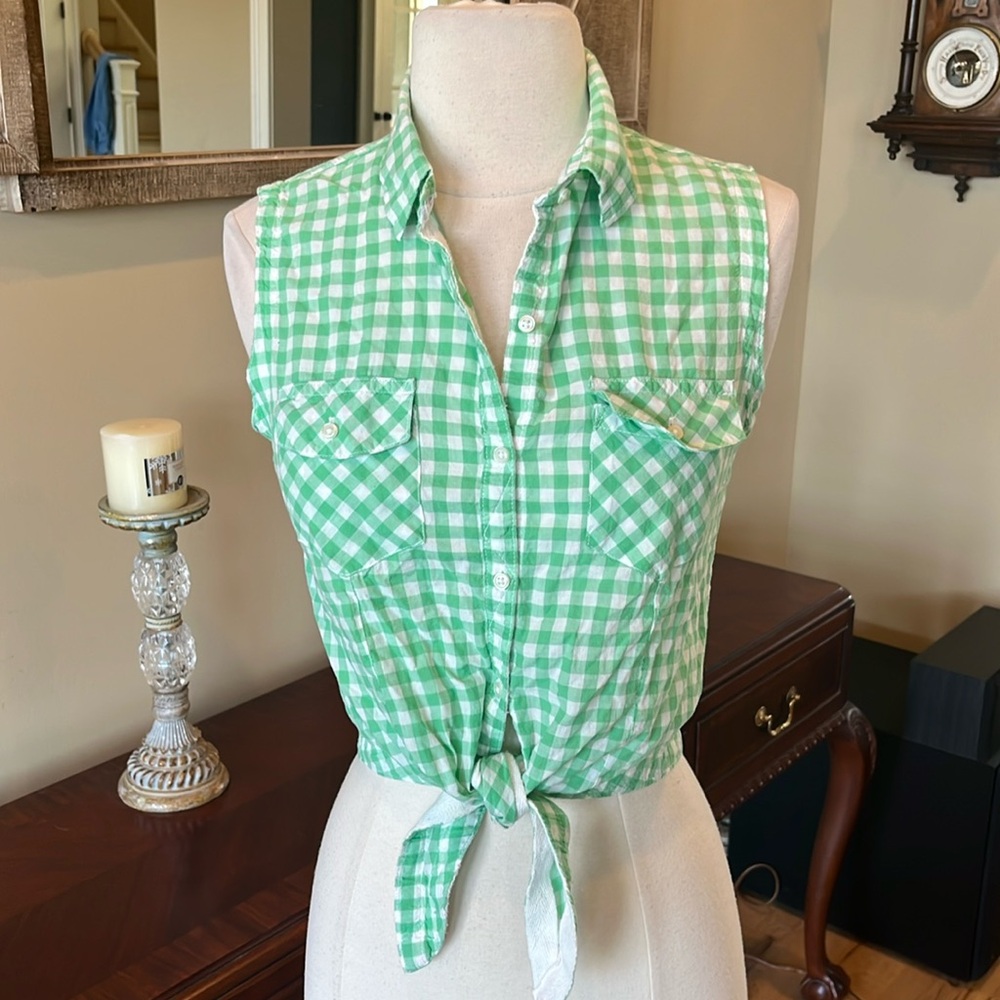 Picnic Retro Top Green White Checked Tie Knot